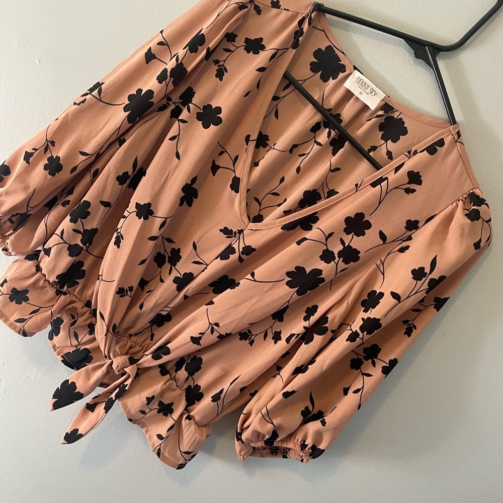 Floral Print Blouse with Tie Detail